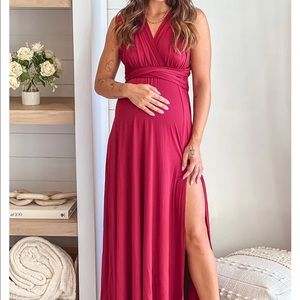 Burgundy Multi Tie Maternity Maxi Dress